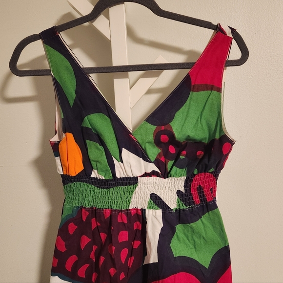 ANTHROPOLOGIE x MARIMEKKO Floral Smocked Mini Dress Scandi Art Boho 4 Pockets! - Picture 2 of 8